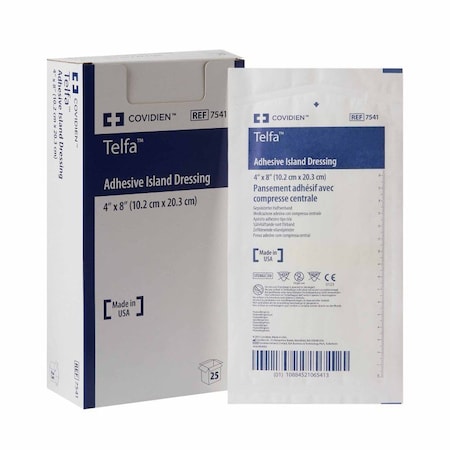 Telfa Adhesive Dressing 4 X 8 Inch Nonwoven Rectangle White Sterile, 25PK 7541